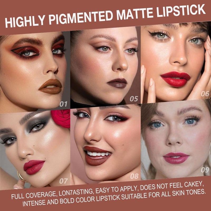 evpct 6Pcs Mauve Maroon Brown Ruby Plum Dark Red Gradient Matte Lip Liner Lipstick Combo Crayon Pencil Set for Women Long Lasting, Cream Lip Liner and Lipstick Combo Makeup Kit, Gradual Ombre Effect - Image 3