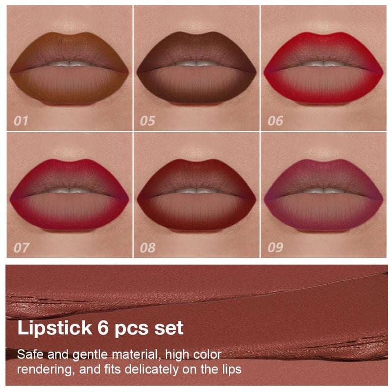 evpct 6Pcs Mauve Maroon Brown Ruby Plum Dark Red Gradient Matte Lip Liner Lipstick Combo Crayon Pencil Set for Women Long Lasting, Cream Lip Liner and Lipstick Combo Makeup Kit, Gradual Ombre Effect - Image 2