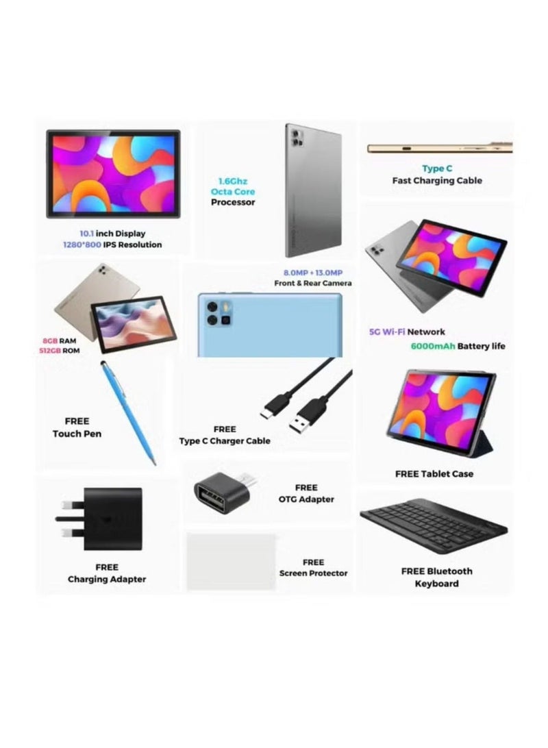 Oteeto TAB12 Pro 10.1-Inch Dual SIM Grey 8GB RAM 512GB 5G – International Version With Bluetooth Keyboard - Image 2