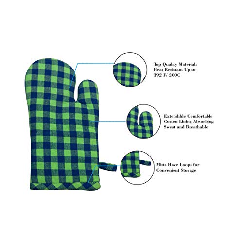 PIXEL HOME DECOR PIXEL HOME Cotton Microwave Oven Mitten for Microwave - Set of 2 PCS Oven Glove - Heat Resistant (Colour-Green & Blue Check) - Image 5