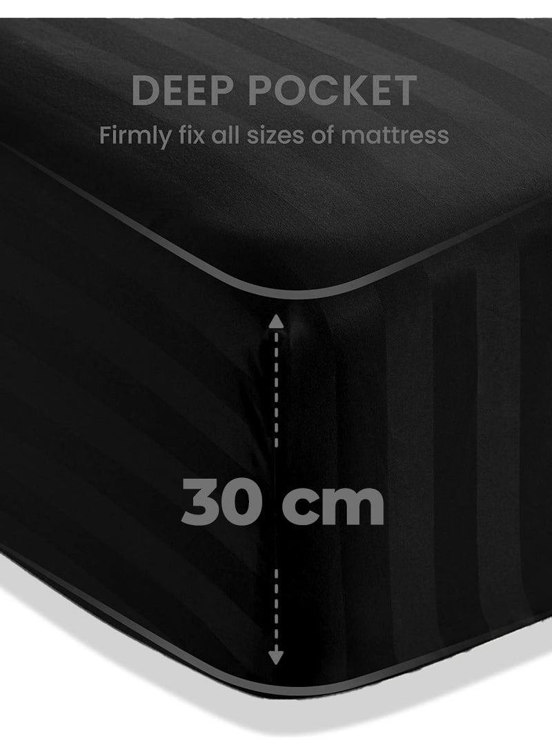 Eworld 4-Piece Luxury Black Striped Bedding Set Includes 1 Regular Bedsheet, 1 Fitted Bed Sheet, and 2 Pillow Cases for Ultimate Hotel-Inspired Sophistication in King, Queen and Single Sizes  - Image 2