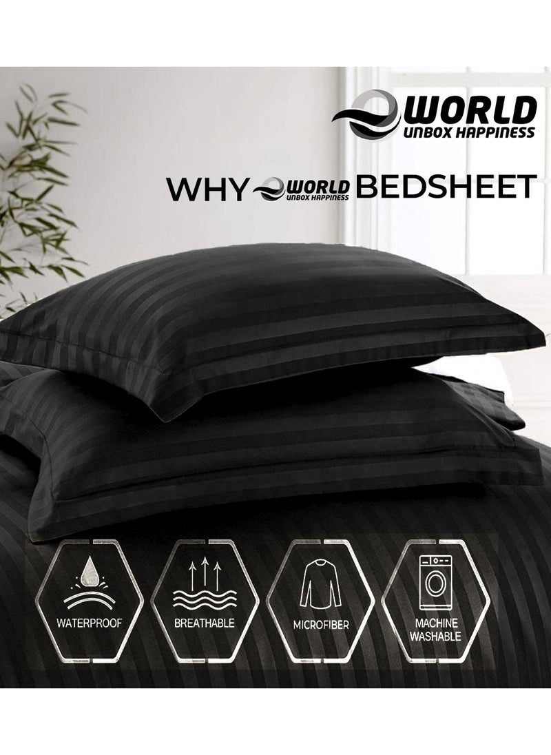Eworld 4-Piece Luxury Black Striped Bedding Set Includes 1 Regular Bedsheet, 1 Fitted Bed Sheet, and 2 Pillow Cases for Ultimate Hotel-Inspired Sophistication in King, Queen and Single Sizes  - Image 4