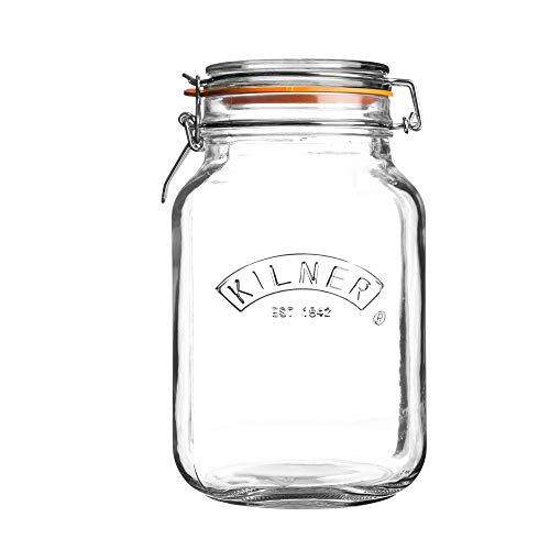 Kilner Premium 2L Airtight Square Clip Top Glass Jar for Food Storage, Biscuits, Cereals, Pulses | Multipurpose, BPA Free, Reusable Kitchen Container - Image 1
