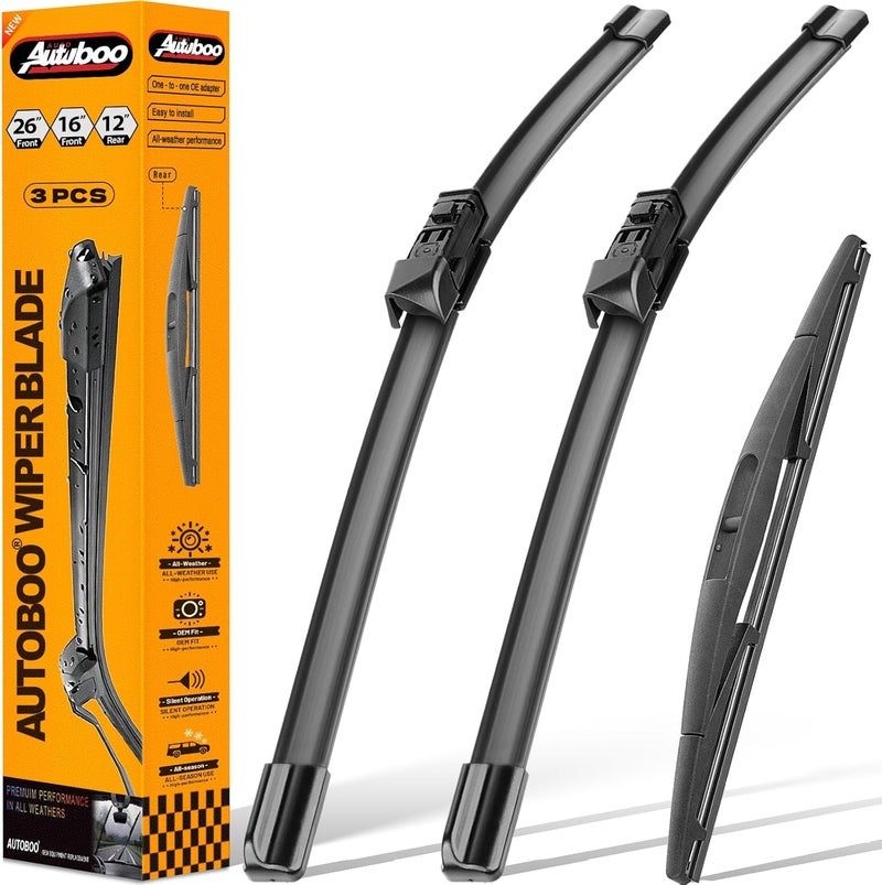 AUTOBOO Windshield Wipers with Rear Wiper Blade Sets for Subaru Crosstrek Impreza 2018 (Pack of 3)26in+16in, 12in - Image 1