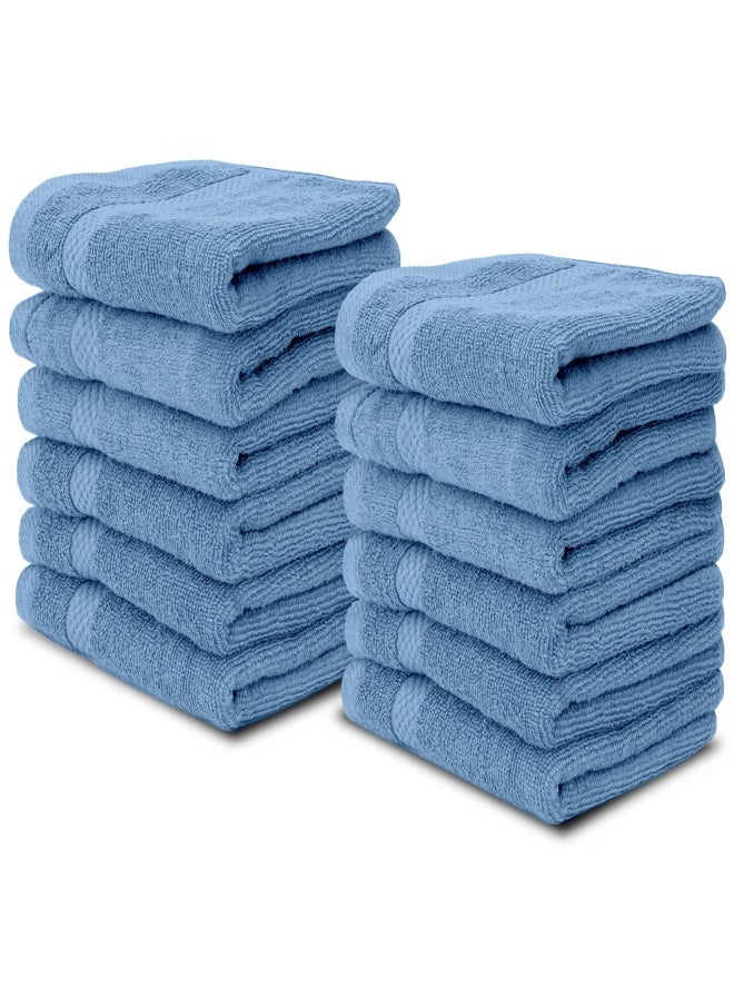 White Classic Luxury Cotton Washcloths Large Hotel Spa Bathroom Face Towel 12 Pack Light Blue  - Image 1