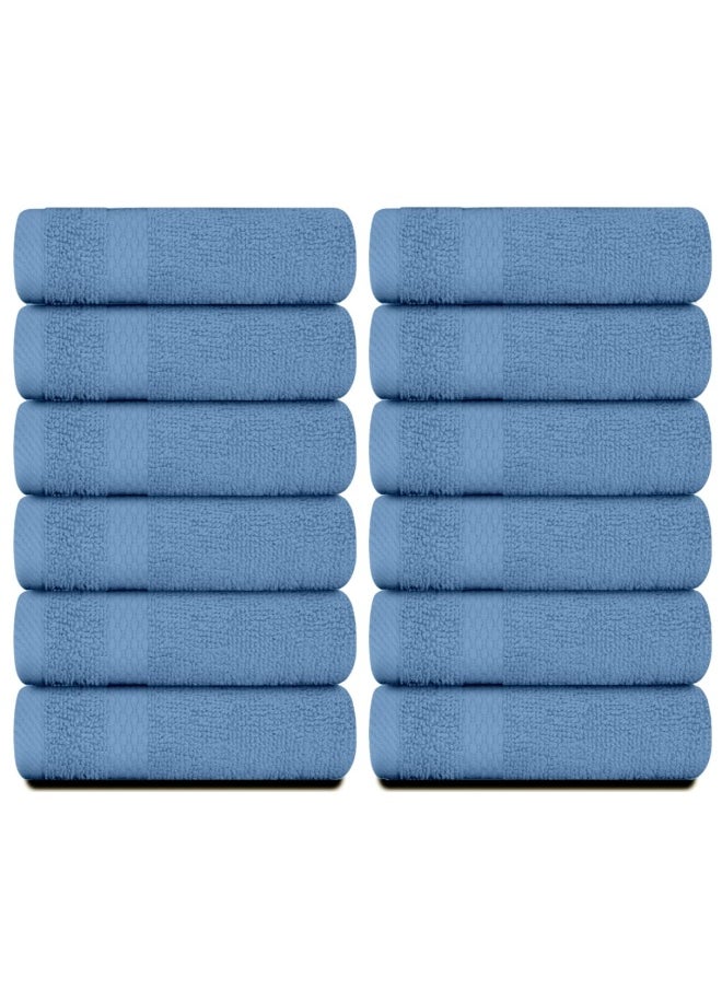 White Classic Luxury Cotton Washcloths Large Hotel Spa Bathroom Face Towel 12 Pack Light Blue  - Image 2