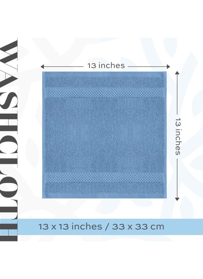 White Classic Luxury Cotton Washcloths Large Hotel Spa Bathroom Face Towel 12 Pack Light Blue  - Image 4