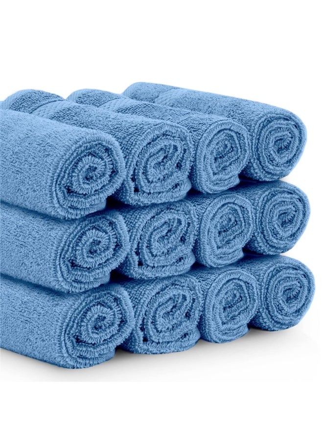 White Classic Luxury Cotton Washcloths Large Hotel Spa Bathroom Face Towel 12 Pack Light Blue  - Image 3