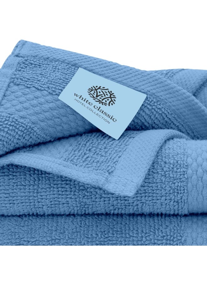 White Classic Luxury Cotton Washcloths Large Hotel Spa Bathroom Face Towel 12 Pack Light Blue  - Image 5