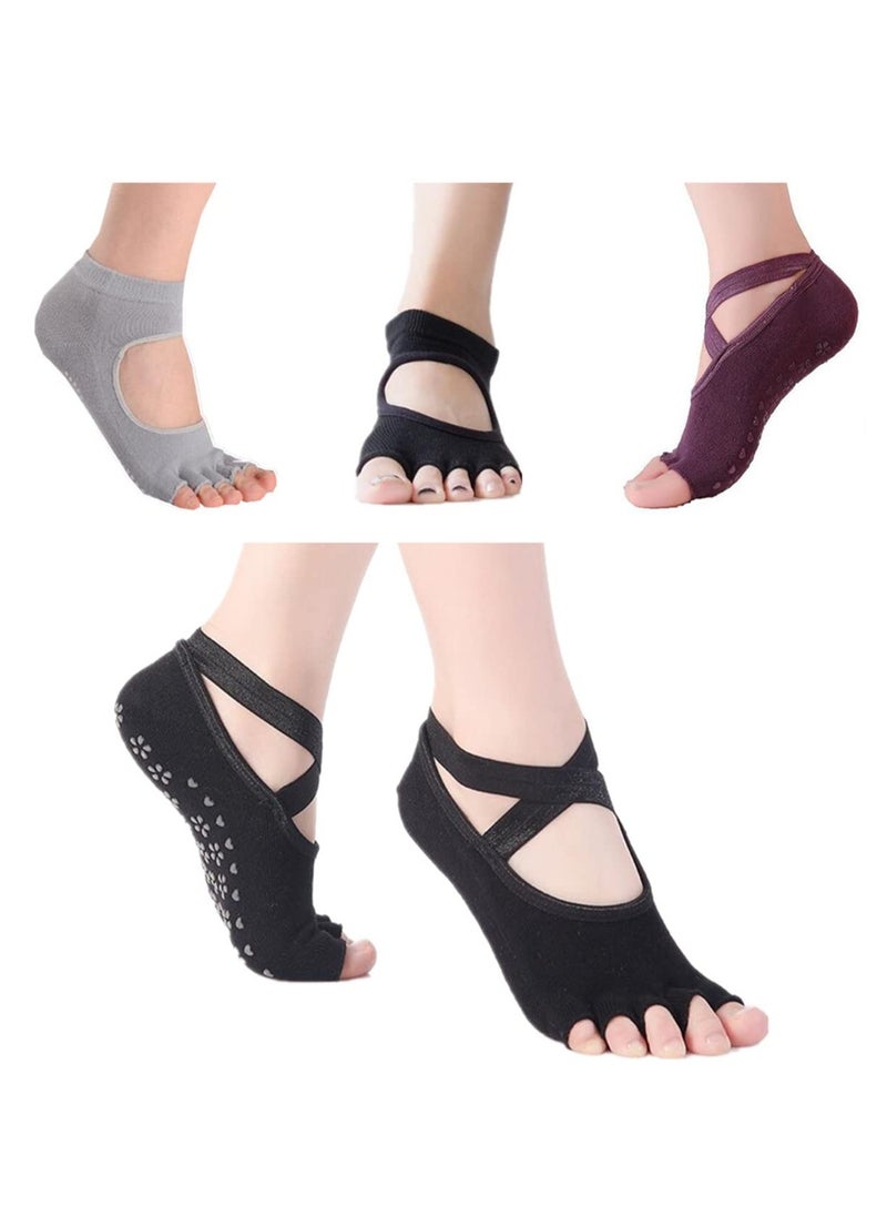 Generic 4 Pairs Non Slip Yoga Socks, Women Dress Socks Clasped Pilates Socks for Ballet Pilates Barre Dance  - Image 1