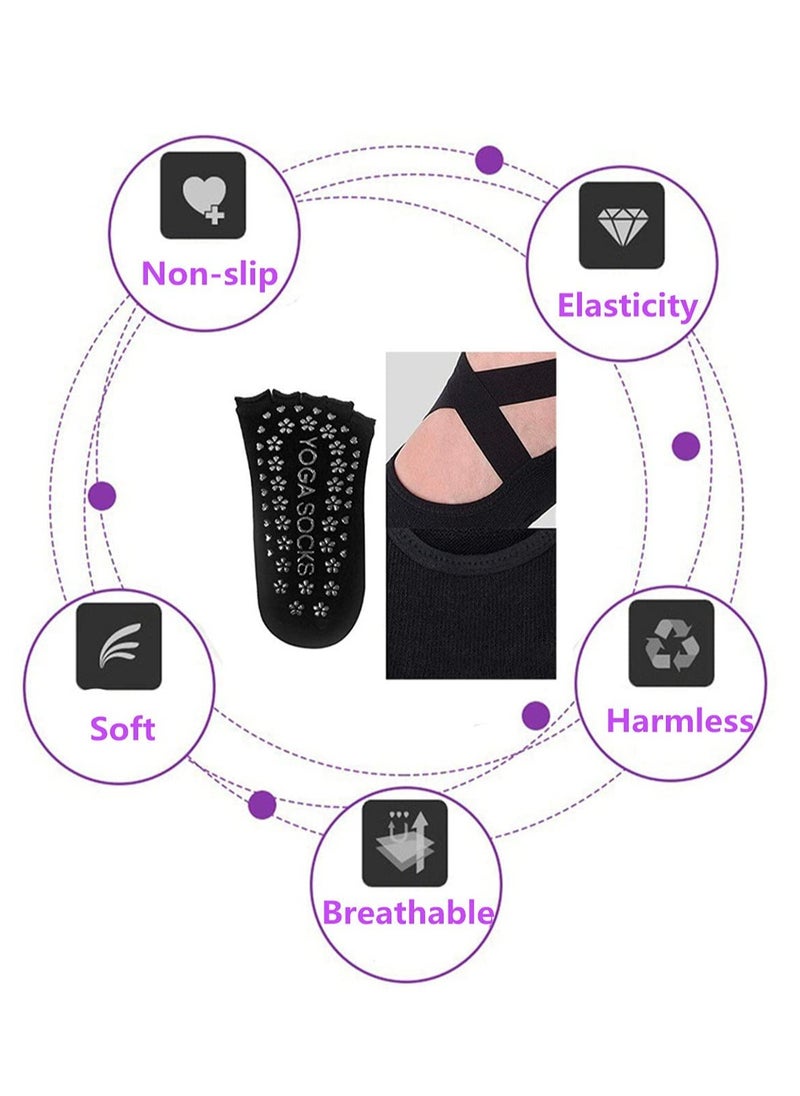 Generic 4 Pairs Non Slip Yoga Socks, Women Dress Socks Clasped Pilates Socks for Ballet Pilates Barre Dance  - Image 4