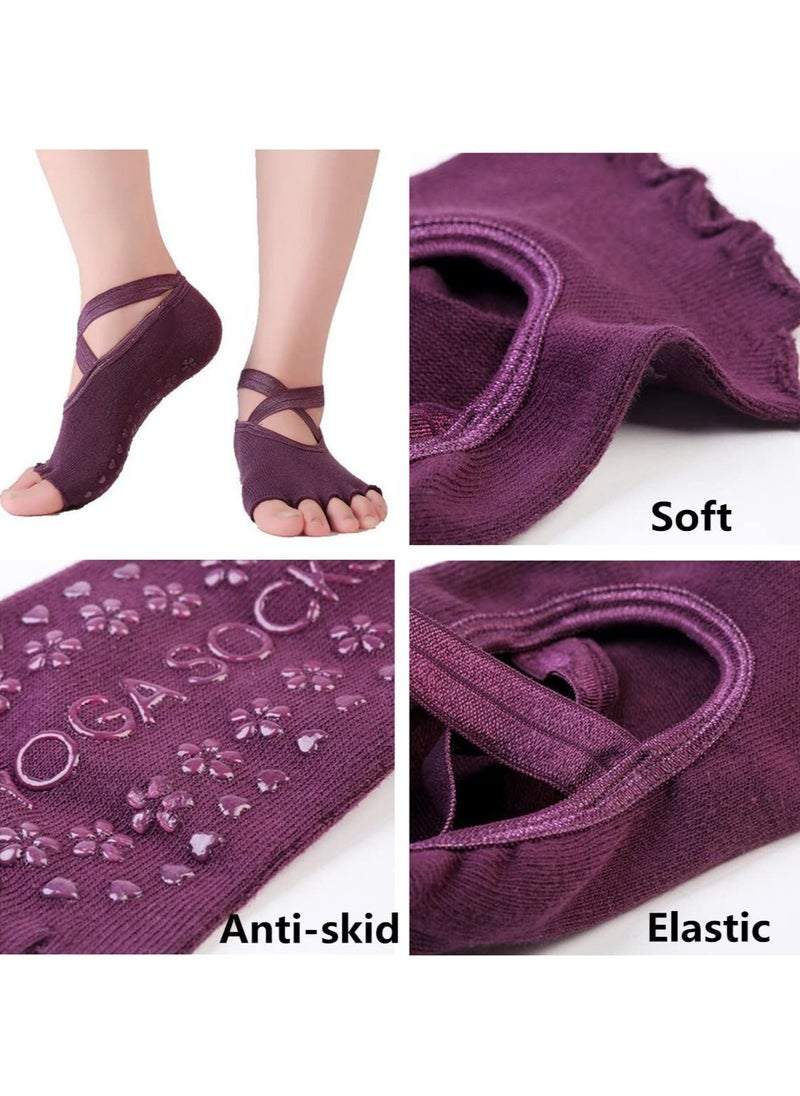 Generic 4 Pairs Non Slip Yoga Socks, Women Dress Socks Clasped Pilates Socks for Ballet Pilates Barre Dance  - Image 3