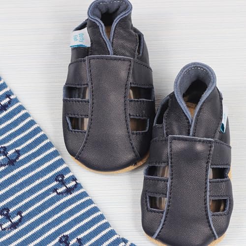 Dotty Fish Infant and Toddler Soft, Breathable Leather Sandals for Girls and Boys. Barefoot-Friendly, Non-Slip Suede Sole. Navy Blue. 6-12 Months - Image 3