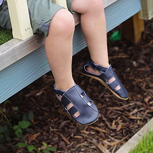 Dotty Fish Infant and Toddler Soft, Breathable Leather Sandals for Girls and Boys. Barefoot-Friendly, Non-Slip Suede Sole. Navy Blue. 6-12 Months - Image 2
