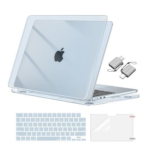 MOSISO متوافق مع غطاء ماك بوك اير 13 بوصة M5 2026 M4 2025 M3 M2 20242022 A3449 A3240 A3113 A2681 غطاء صلب للوحة المفاتيح مع فيلم شاشة من نوع C لماك بوك اير 13 بوصة بلون أزرق سماوي كريستالي - Image 1