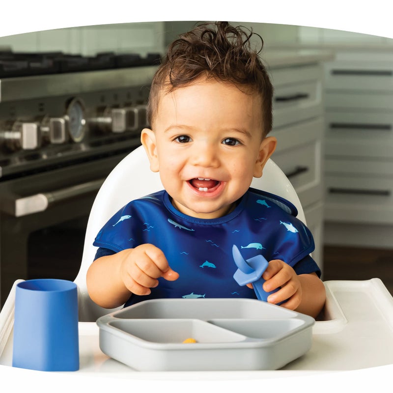 Tiny Twinkle Silicone Suction Baby Plate, Suction Grip Divided Dish for First Foods and Self-Feeding Toddlers, Baby Led Weaning Supplies for Independent Eating (Grey Plate with Lid) - Image 3