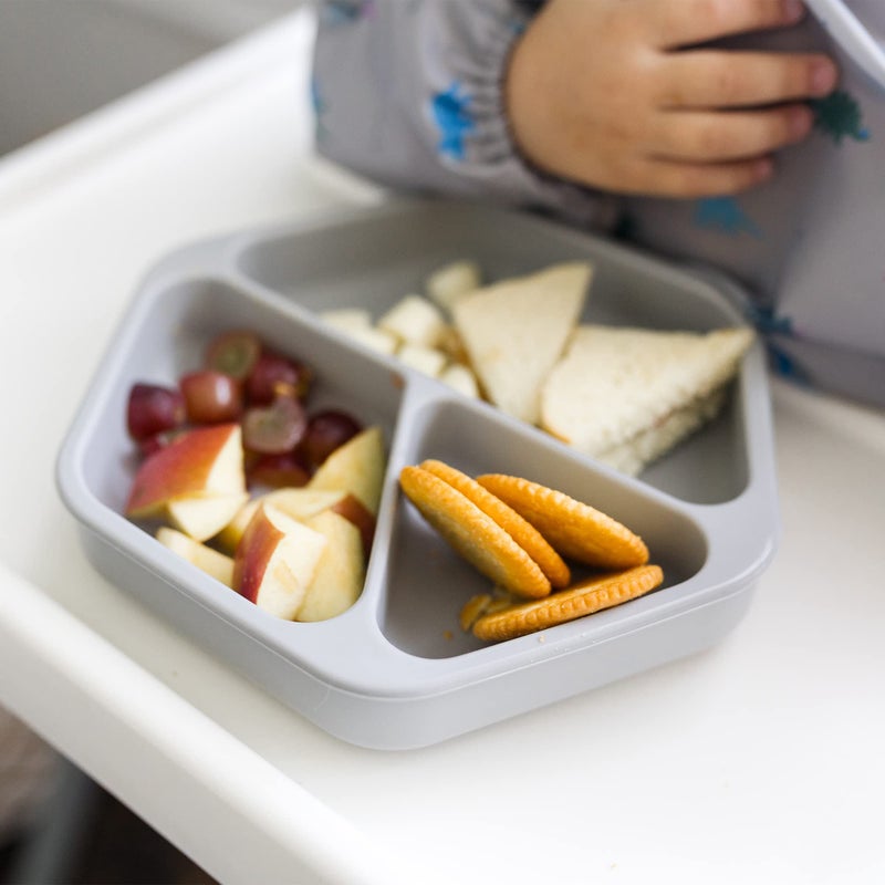 Tiny Twinkle Silicone Suction Baby Plate, Suction Grip Divided Dish for First Foods and Self-Feeding Toddlers, Baby Led Weaning Supplies for Independent Eating (Grey Plate with Lid) - Image 2