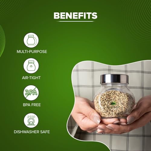 SAND DUNE Set of 4, 200 ml Each Storage Glass Jar Steel Cap, Transparent | BPA Free | Storage Jar Containers/Barni for Kitchen for Aachar Pickle, Dry Fruits, Masala, Spices, and dals. - Image 2
