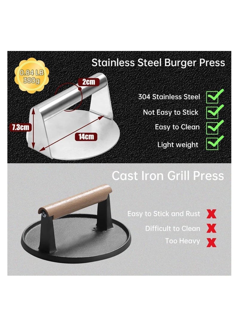 HOMESTAR Stainless Steel Burger Press,Professional Griddle Accessories Kit for Flat Top Grill, Hamburger Patty Maker and Squeeze Grease - Image 5