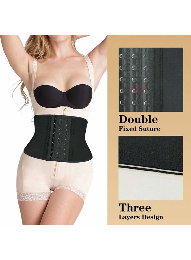 Atbuty Super Short Torso Waist Trainers Cincher Corset Tummy Shaper Slimming Latex Trimmer Girdle, Black (7'' Short Torso, 9 Steel Bones), L - Image 4