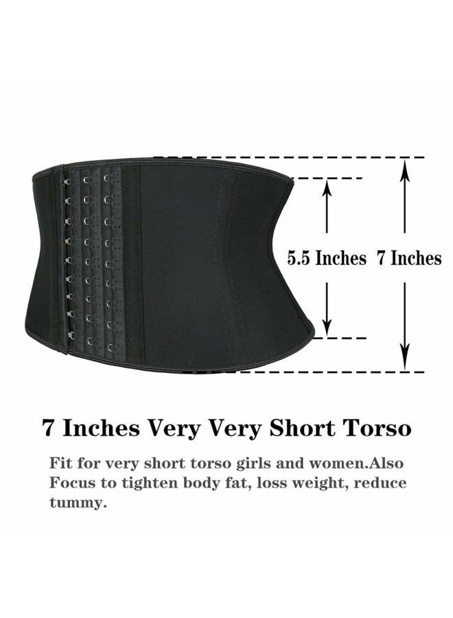 Atbuty Super Short Torso Waist Trainers Cincher Corset Tummy Shaper Slimming Latex Trimmer Girdle, Black (7'' Short Torso, 9 Steel Bones), L - Image 3