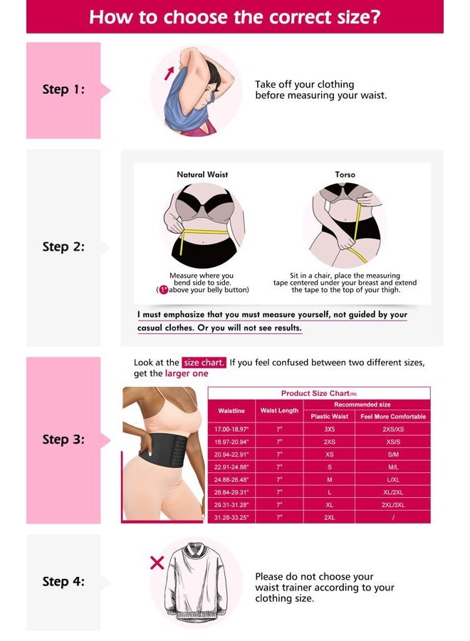 Atbuty Super Short Torso Waist Trainers Cincher Corset Tummy Shaper Slimming Latex Trimmer Girdle, Black (7'' Short Torso, 9 Steel Bones), L - Image 2
