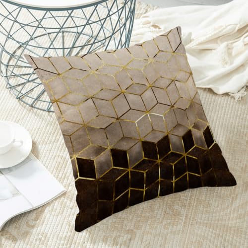 Sorktse Boho Brown Black Pillow Covers 18 x 18 Inch Set of 2 Abstract Brown Golden Geometric Throw Pillows Outdoor Decorative Modern Art Cubic Pillowcase Linen Cushion Cases for Bed Sofa Couch - Image 4