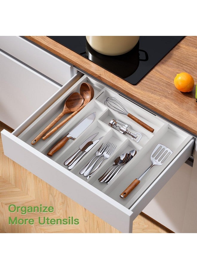 Pipishell Bamboo Expandable Drawer Organizer for Utensils Holder, Adjustable Cutlery Tray, Wood Drawer Dividers Organizer for Silverware, Flatware, Knives in Kitchen, Bedroom, Living Room (White) - Image 3