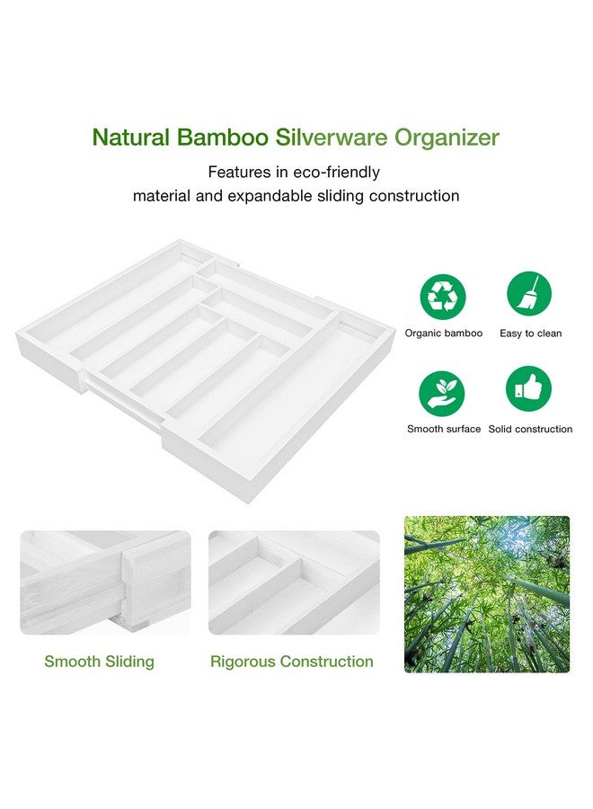 Pipishell Bamboo Expandable Drawer Organizer for Utensils Holder, Adjustable Cutlery Tray, Wood Drawer Dividers Organizer for Silverware, Flatware, Knives in Kitchen, Bedroom, Living Room (White) - Image 4