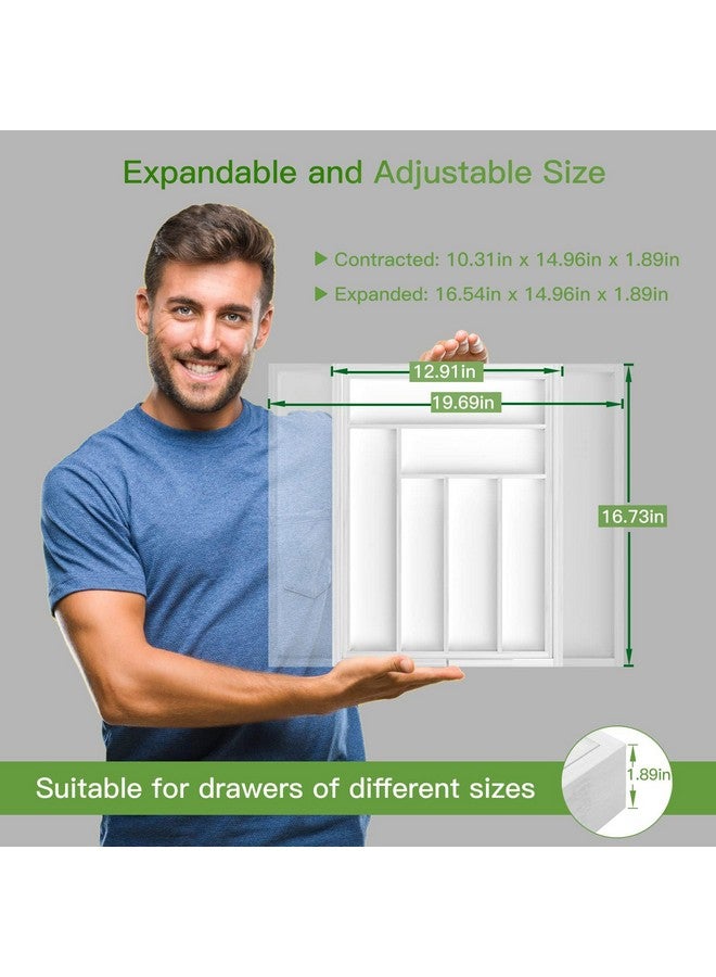 Pipishell Bamboo Expandable Drawer Organizer for Utensils Holder, Adjustable Cutlery Tray, Wood Drawer Dividers Organizer for Silverware, Flatware, Knives in Kitchen, Bedroom, Living Room (White) - Image 2