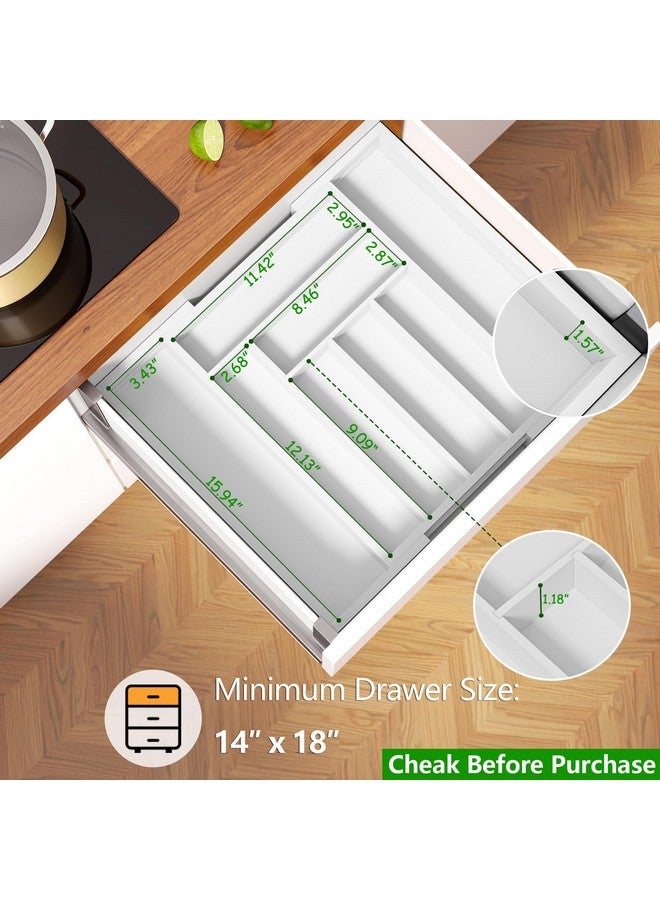 Pipishell Bamboo Expandable Drawer Organizer for Utensils Holder, Adjustable Cutlery Tray, Wood Drawer Dividers Organizer for Silverware, Flatware, Knives in Kitchen, Bedroom, Living Room (White) - Image 1