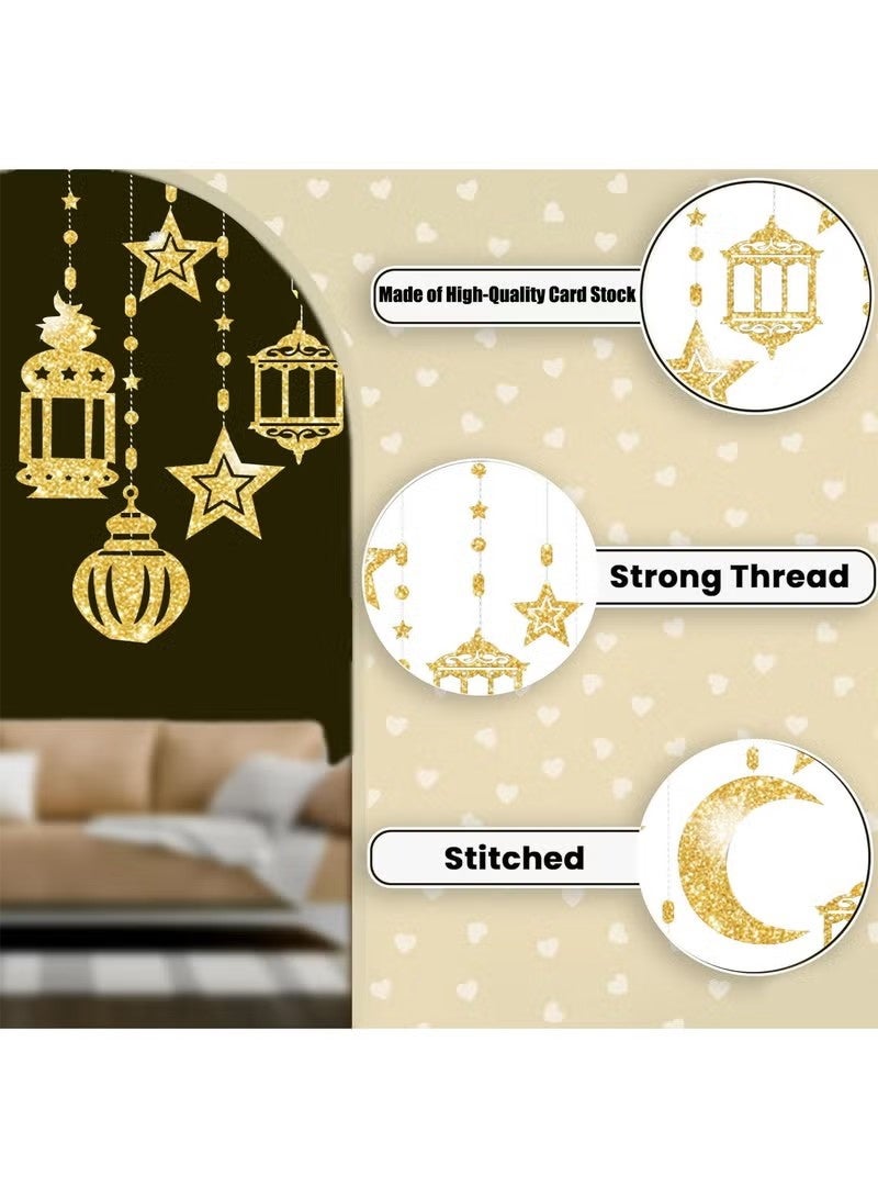 JS 12 Pcs Ramadan Garland Eid Decoration Streamer, Ramadan Mubarak Party Banner, Star Moon Lantern Streamer Backdrop Shining Hanging, Wall Decorations for Home Wedding Birthday Islam Party Deco - Image 4