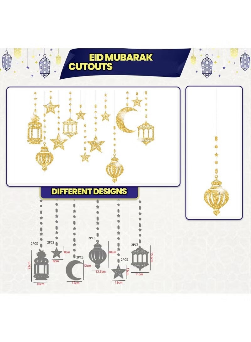 JS 12 Pcs Ramadan Garland Eid Decoration Streamer, Ramadan Mubarak Party Banner, Star Moon Lantern Streamer Backdrop Shining Hanging, Wall Decorations for Home Wedding Birthday Islam Party Deco - Image 5