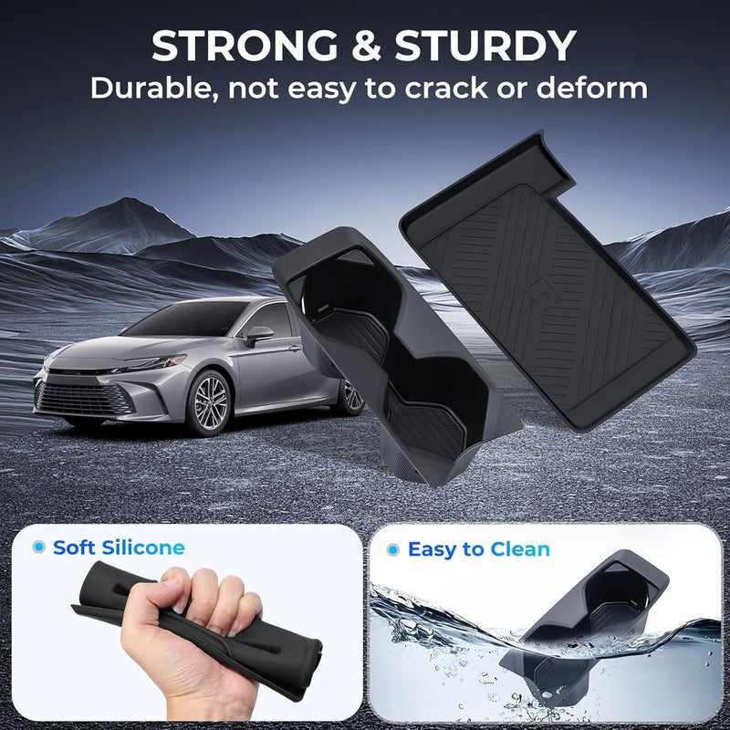 Katorn Cup Holder Insert & Wireless Charging Protective Mat for Toyota Camry 2026 2025, Center Console Interior Accessories Cup Holder & Wireless Charger Cover Pad for 2025-2026 Camry, Black - Image 5