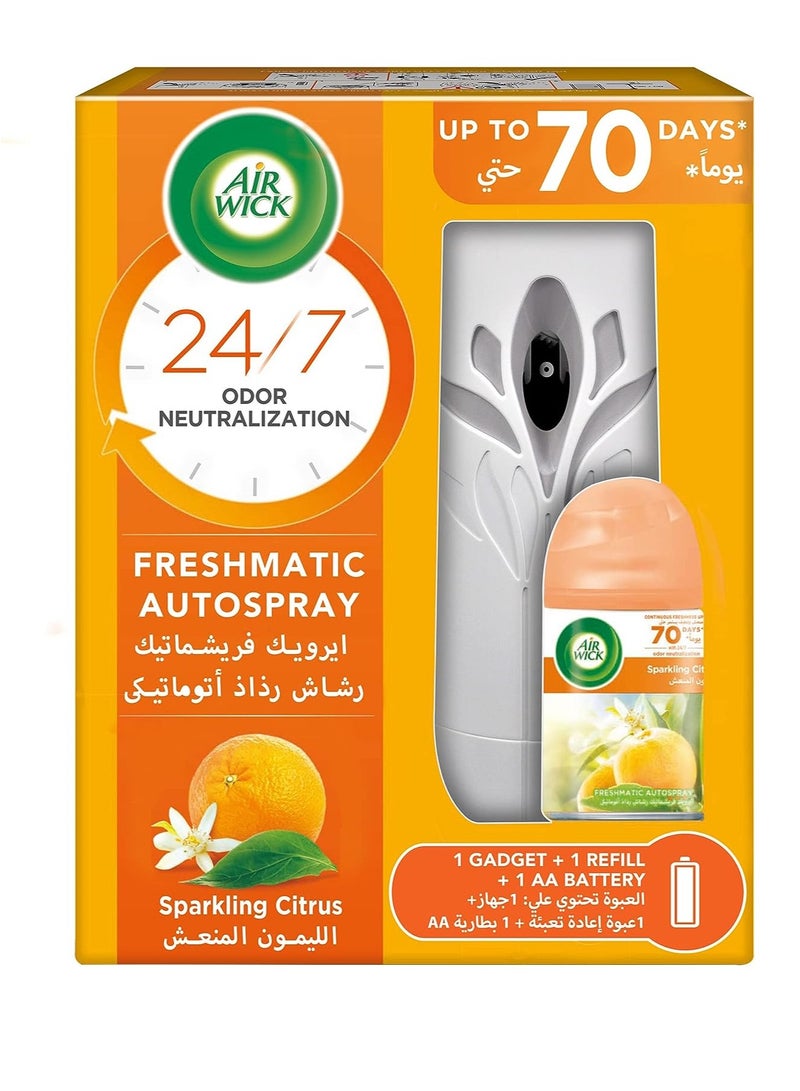 أير ويك معطر الهواء والفتيل فريش ماتيك التلقائي أداة الحمضيات الفوارة وإعادة تعبئتها ، يزيل الرائحة الكريهة مثل رائحة فضلات القطط ، 250 مل - Image 1