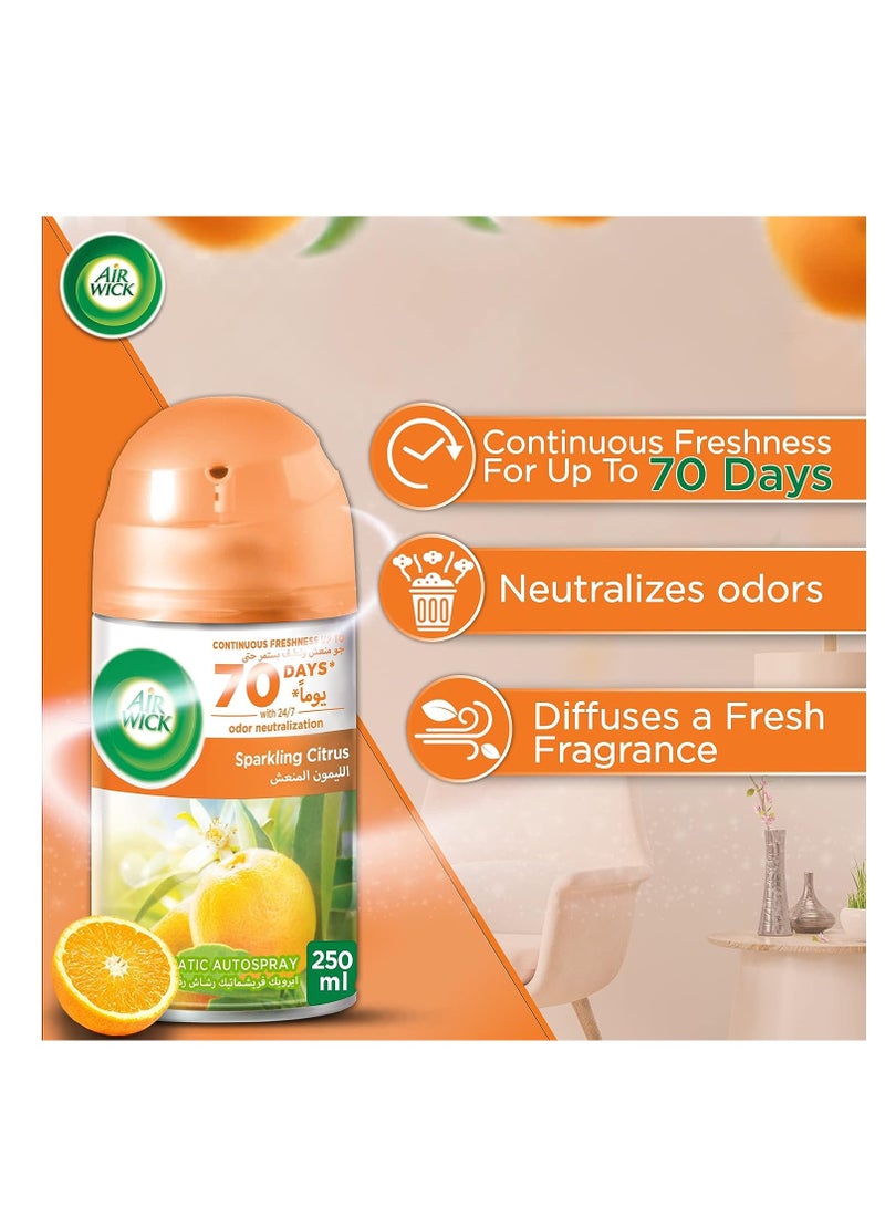 أير ويك معطر الهواء والفتيل فريش ماتيك التلقائي أداة الحمضيات الفوارة وإعادة تعبئتها ، يزيل الرائحة الكريهة مثل رائحة فضلات القطط ، 250 مل - Image 3
