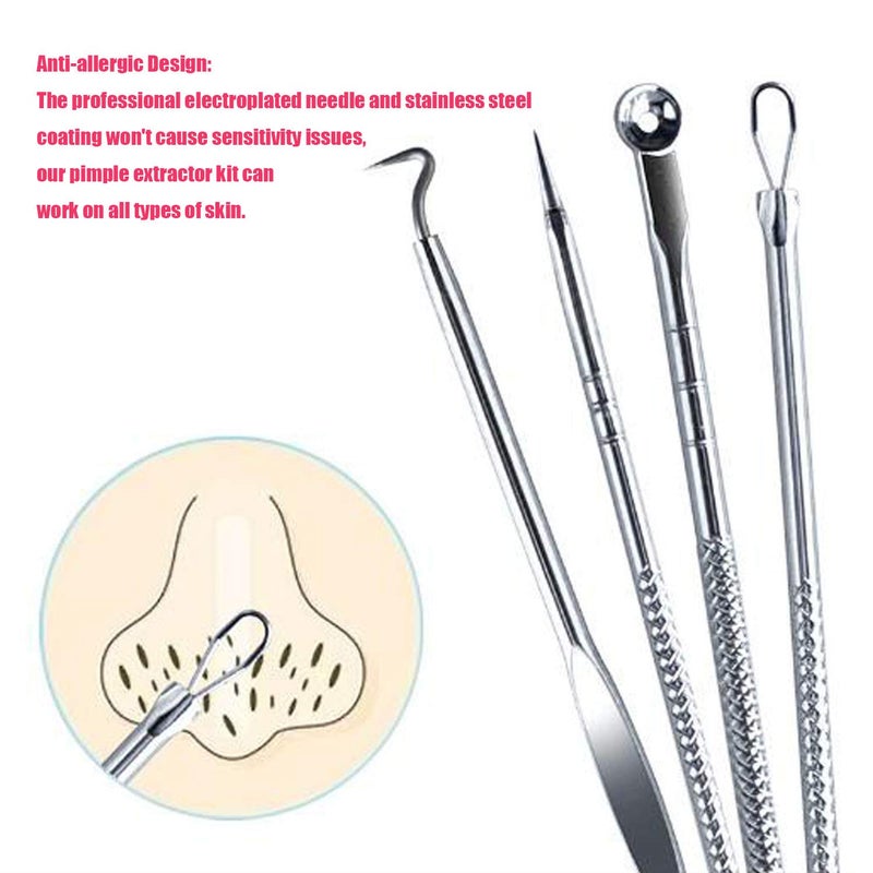 ZTRHYOO Blackhead Remover Pimple Comedone Extractor Tool Best Acne Removal Kit - Treatment for Blemish, Whitehead Popping, Zit Removing for Risk Free Nose Face Skin with Caseï¼ˆSliverï¼‰ - Image 4