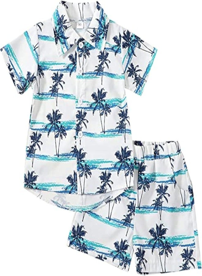 BOIZONTY Western Toddler Boy Clothes Short Sleeve Coconut Tree Button Down Shirt Tops+ Hawaiian Country Shorts Summer Outfits (Coconut Tree White,5-6T) - Image 1