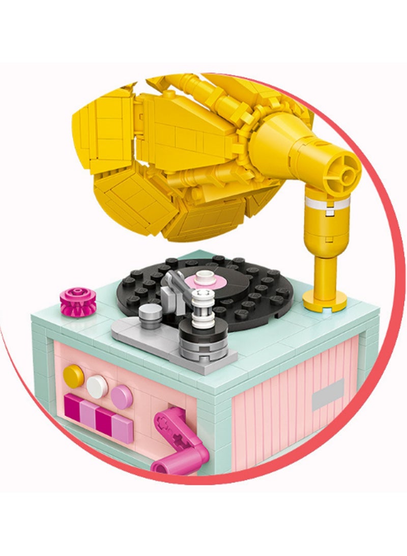 432pcs Yellow Phonograph Model Set Building Blocks Creative Diy Simulation Collection Building Assembly Toys Children'S Gifts Home Decorations - Image 3