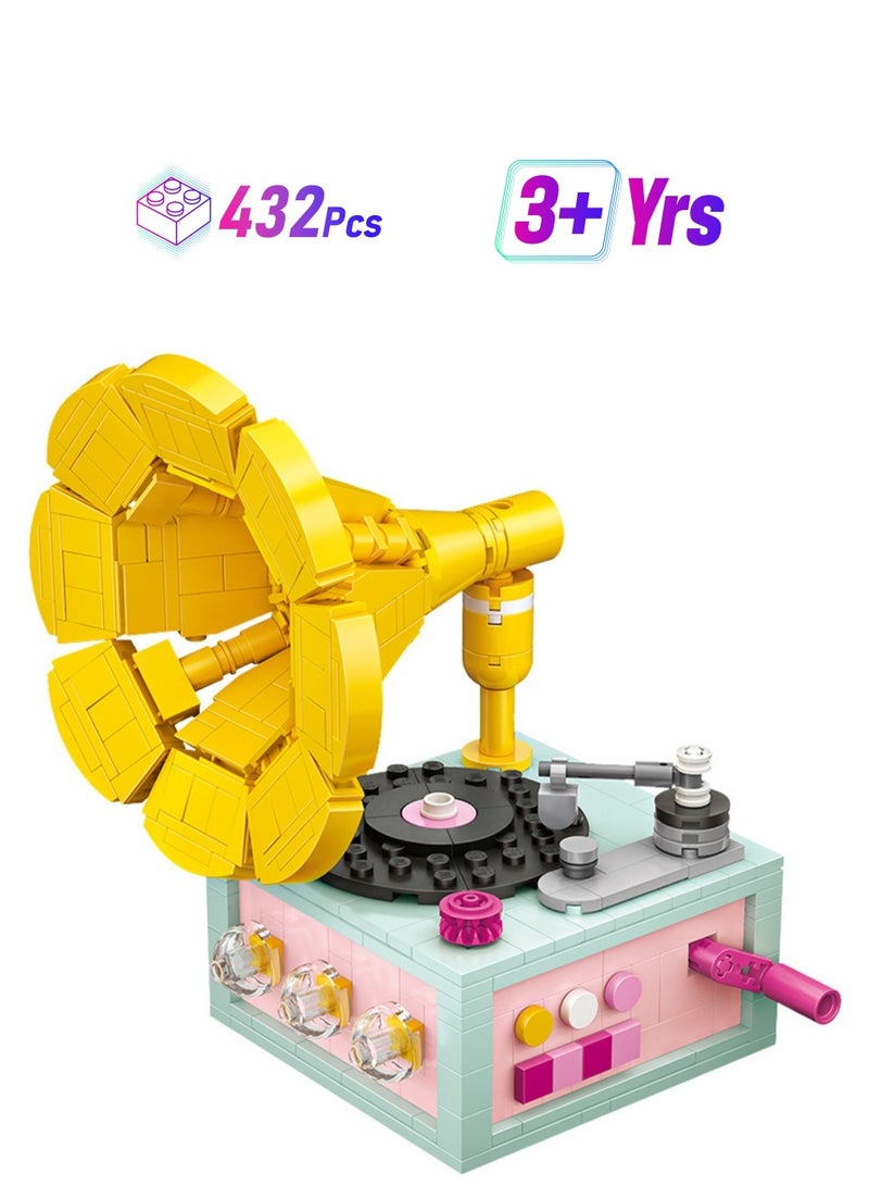 432pcs Yellow Phonograph Model Set Building Blocks Creative Diy Simulation Collection Building Assembly Toys Children'S Gifts Home Decorations - Image 1