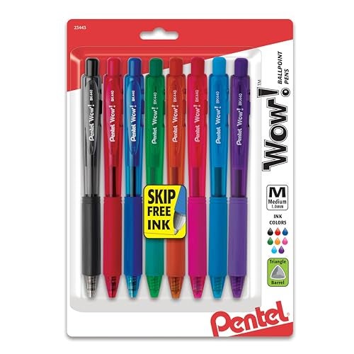 Pentel قلم حبر جاف قابل للسحب Pentel BK440BP8M WOW!، 1 مم، برميل متنوع، حبر متنوع، 8/عبوة - Image 1