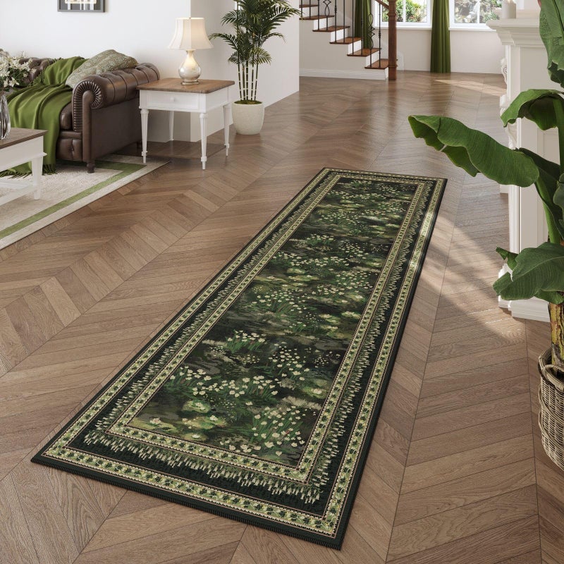 Rugcomf Runner Rug Impressionist-Style Vintage Kitchen Rugs Non Slip Washable Soft Carpet Runner for Kitchen Laundry Bedroom Bathroom, Green - Image 3