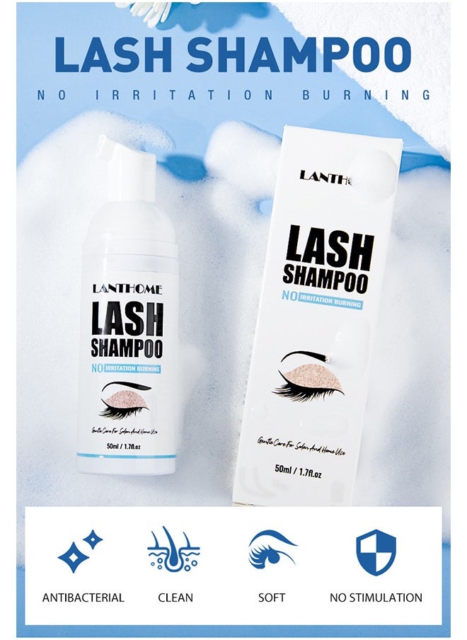 Lanthome - Lash Shampoo for Eyelash Extension 50ml, Eyelash Shampoo Kit, Lash Extension Cleanser, Eyelash Cleanser for Eyelash Extension with Cleansing Brush and Mascara Wand for Salon Use, Home Care - Image 1