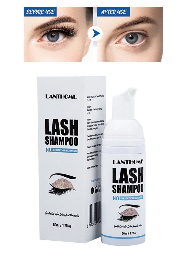 Lanthome - Lash Shampoo for Eyelash Extension 50ml, Eyelash Shampoo Kit, Lash Extension Cleanser, Eyelash Cleanser for Eyelash Extension with Cleansing Brush and Mascara Wand for Salon Use, Home Care - Image 1