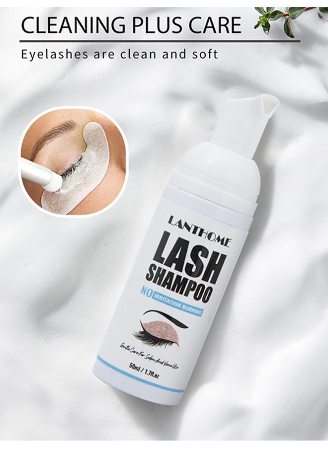 Lanthome - Lash Shampoo for Eyelash Extension 50ml, Eyelash Shampoo Kit, Lash Extension Cleanser, Eyelash Cleanser for Eyelash Extension with Cleansing Brush and Mascara Wand for Salon Use, Home Care - Image 1