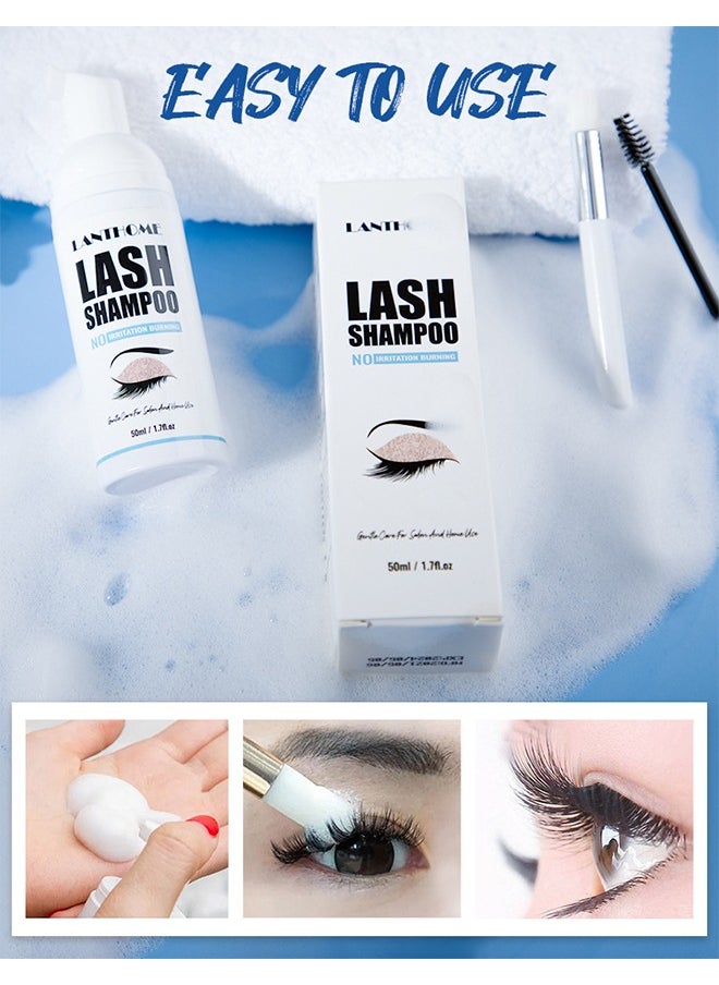 Lanthome - Lash Shampoo for Eyelash Extension 50ml, Eyelash Shampoo Kit, Lash Extension Cleanser, Eyelash Cleanser for Eyelash Extension with Cleansing Brush and Mascara Wand for Salon Use, Home Care - Image 1