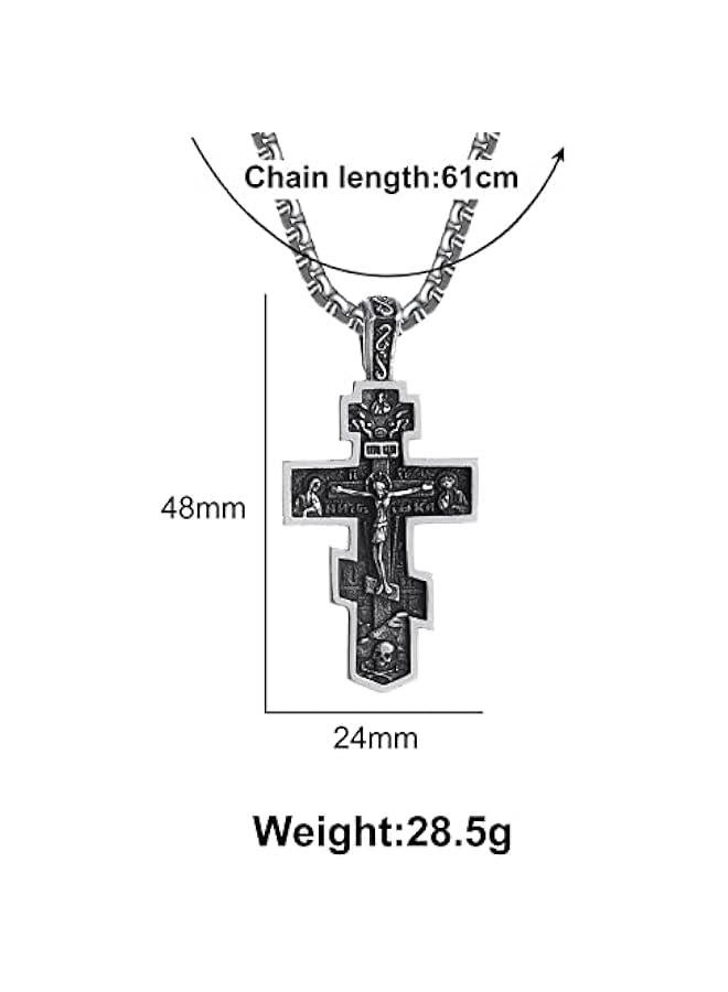 Arabest 316L Stainless Steel Necklace Jesus Crucifix Cross Necklace For Men Celtic Orthodox Cross Necklace Virgin Mary Pendant Necklace Viking Rune Chain Necklace Religious Christian Jewelry Gifts For Men - Image 2