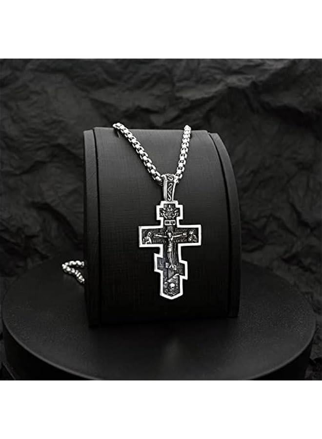Arabest 316L Stainless Steel Necklace Jesus Crucifix Cross Necklace For Men Celtic Orthodox Cross Necklace Virgin Mary Pendant Necklace Viking Rune Chain Necklace Religious Christian Jewelry Gifts For Men - Image 3
