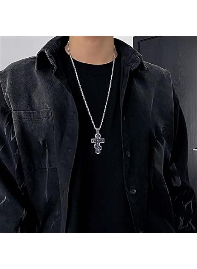 Arabest 316L Stainless Steel Necklace Jesus Crucifix Cross Necklace For Men Celtic Orthodox Cross Necklace Virgin Mary Pendant Necklace Viking Rune Chain Necklace Religious Christian Jewelry Gifts For Men - Image 4