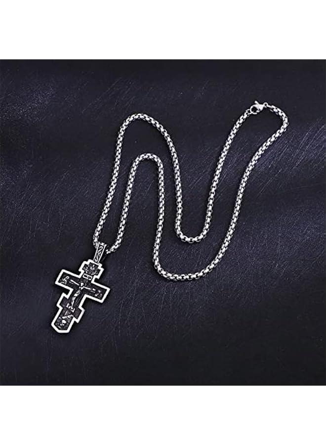 Arabest 316L Stainless Steel Necklace Jesus Crucifix Cross Necklace For Men Celtic Orthodox Cross Necklace Virgin Mary Pendant Necklace Viking Rune Chain Necklace Religious Christian Jewelry Gifts For Men - Image 5